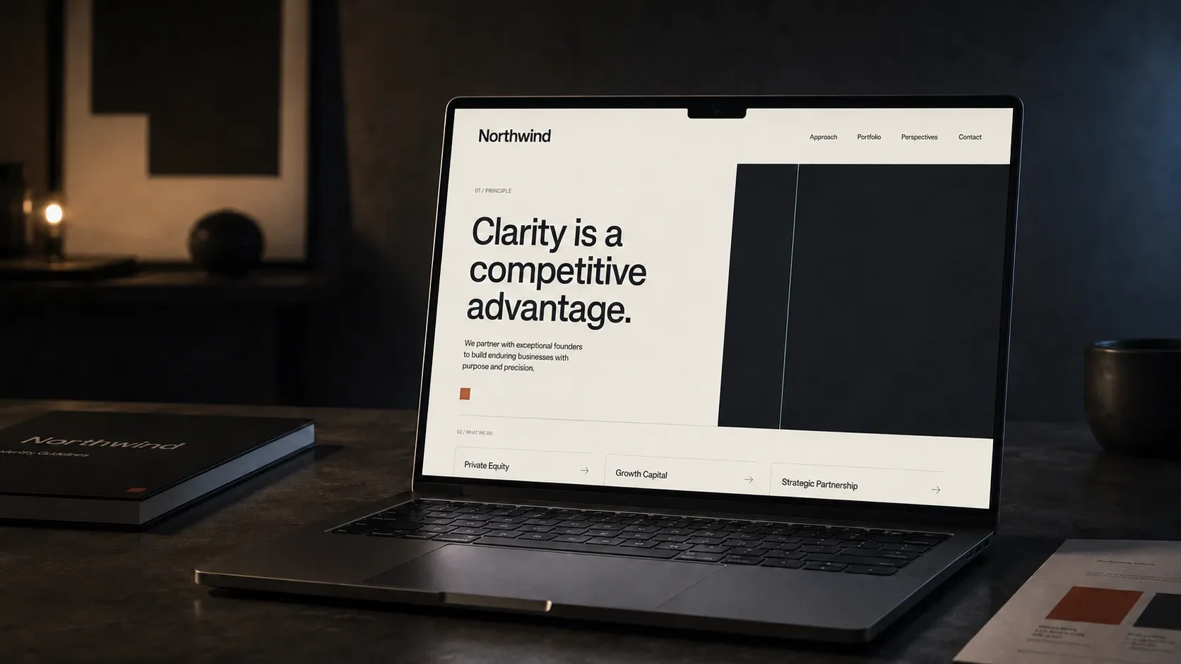 Northwind marketing site homepage shown on a laptop in a dark studio